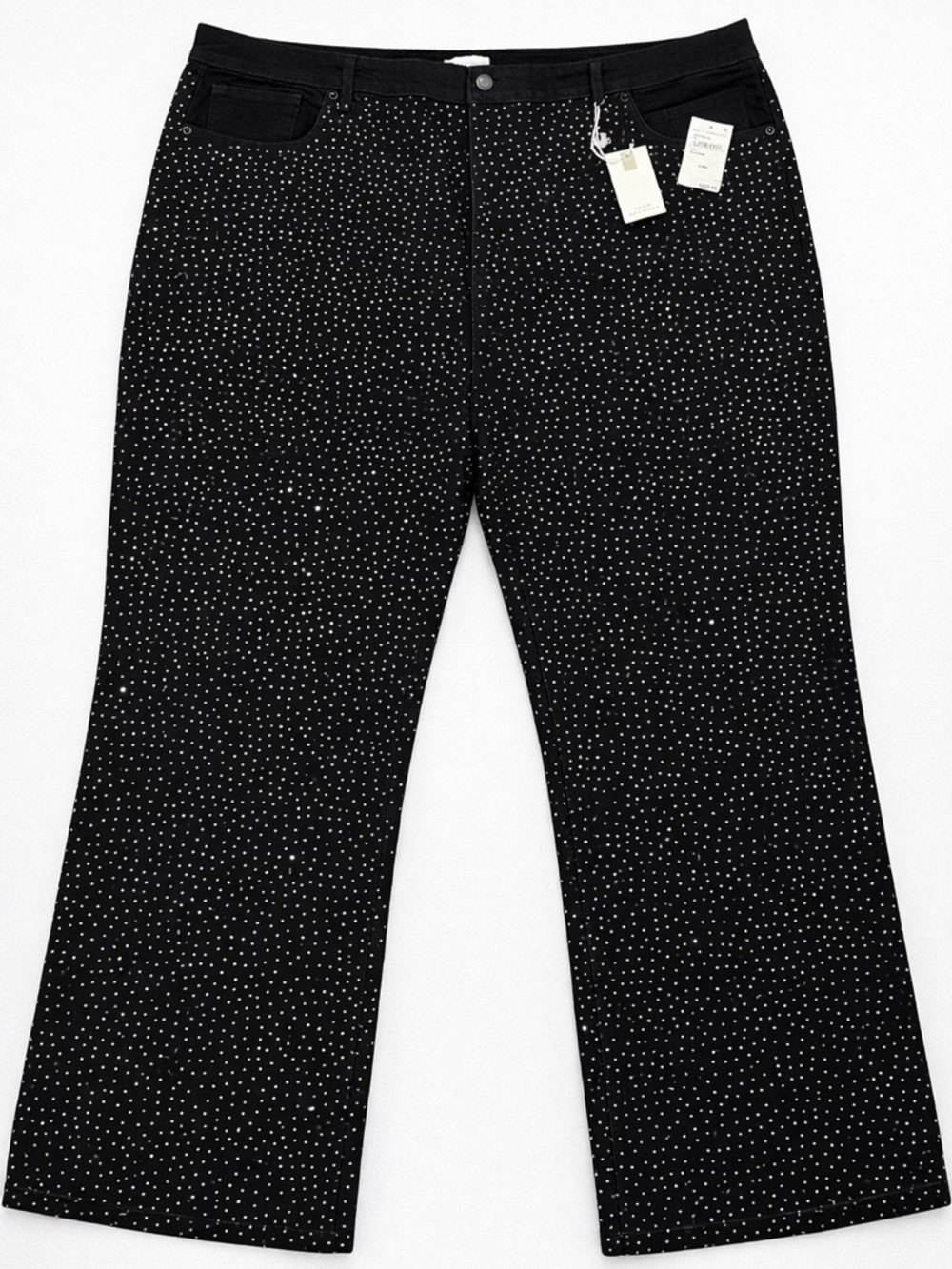 NWT Good American Good Ease Rhinestone Wide Leg Jeans Black Size 22 Plus - Picture 3 of 6